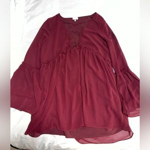 Tobi Maroon Long Sleeved Dress